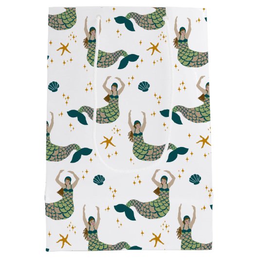 マーメイドモダンサイレンテーマイラストレーションプリント ミディアムペーパーバッグ (裏面)