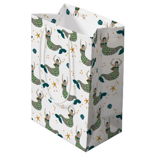マーメイドモダンサイレンテーマイラストレーションプリント ミディアムペーパーバッグ (裏面アングル)