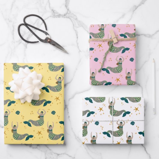 マーメイドモダンサイレンテーマイラストレーション ラッピングペーパーシート (正面)
