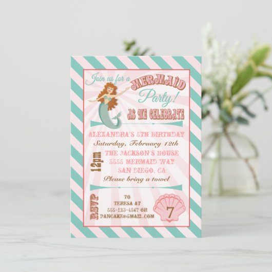 マーメイドモダン誕生日パーティーへの招待 招待状 (スタンド正面)