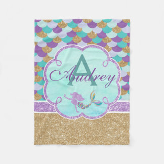 マーメイドモパーソナライズされたノグラムブランケット フリースブランケット