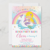 マーメイドユニコーンビーチパーティー誕生日ブロンド 招待状 (正面)