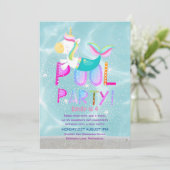 マーメイドユニコーンプールパーティーピンクグリッター女の子 招待状 (スタンド正面)