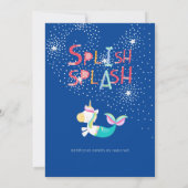 マーメイドユニコーンプールパーティーピンクグリッター女の子 招待状 (裏面)