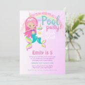マーメイドユニコーンプールパーティーピンクブルーガール 招待状 (スタンド正面)