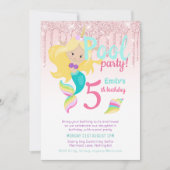マーメイドユニコーンプールパーティーピンクブルーガール 招待状 (正面)