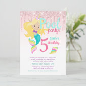 マーメイドユニコーンプールパーティーピンクブルーガール 招待状 (スタンド正面)