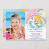 マーメイドユニコーンプールパーティー誕生日ブロンド写真 招待状 (正面/裏面)