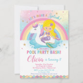 マーメイドユニコーンプールパーティー誕生日ブロンド 招待状 (正面)