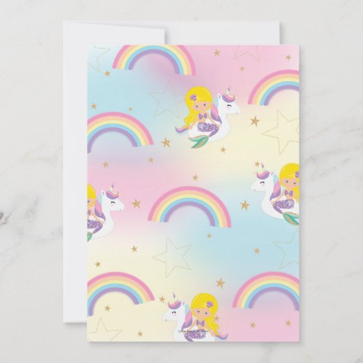 マーメイドユニコーンプールパーティー誕生日ブロンド 招待状 (裏面)