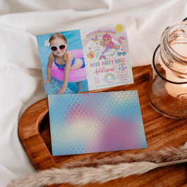 マーメイドユニコーンプールパーティー誕生日招待状 招待状