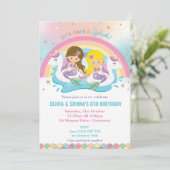 マーメイドユニコーンレインボープールパーティーツインズ誕生日 招待状 (スタンド正面)