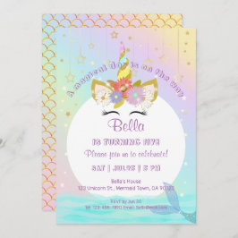 マーメイドユニコーンレインボー誕生日招待状 招待状