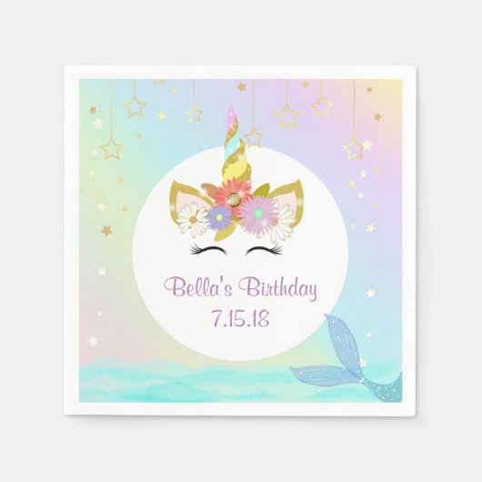 マーメイドユニコーン紙ナプキンス スタンダードカクテルナプキン (正面)