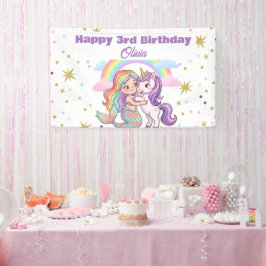 マーメイドユニコーン誕生日パーティーバナー 横断幕