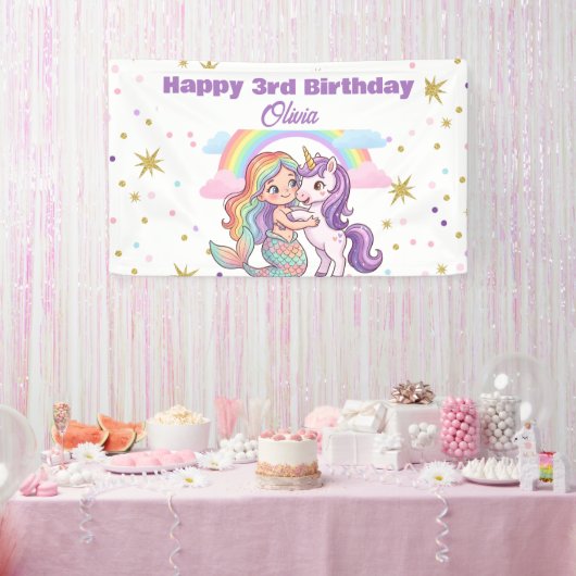 マーメイドユニコーン誕生日パーティーバナー 横断幕 (パーティー)
