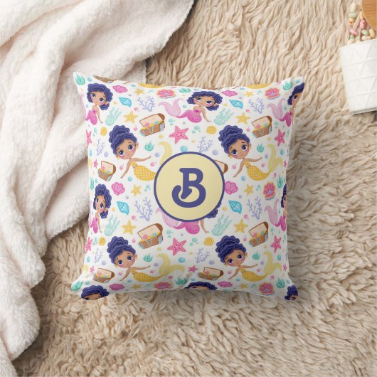 マーメイドライフモノグラムの装飾用クッション クッション (ブランケット)