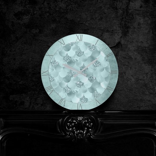 マーメイドラグジュエスケール |シーフオムミントグリーンアクアシェン ラウンド壁時計
