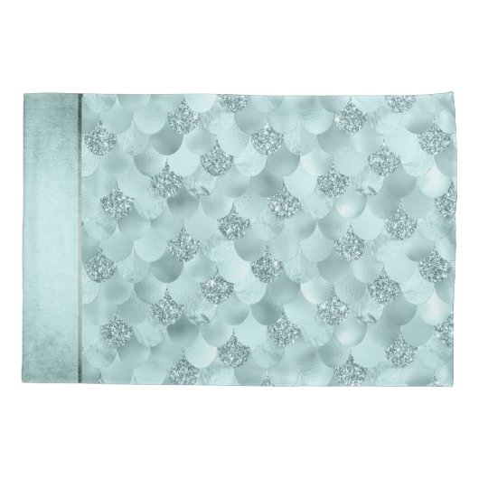 マーメイドラグジュエスケール |シーフオムミントグリーンアクアシェン 枕カバー (裏面)