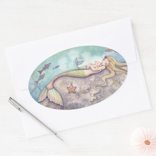 マーメイドルーラビーファンタジーアートシール 楕円形シール (封筒)