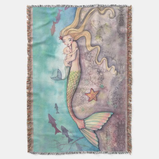 マーメイドルーラビーマザーとベビーファンタジーアート スローブランケット (正面縦)