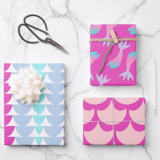 マーメイドレはかりで測インボーカラフルピンク ラッピングペーパーシート (正面)