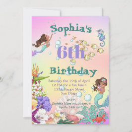 マーメイドレインボーダークヘアザシー誕生日 招待状