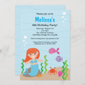 マーメイドレッド誕生日招待状 招待状 (正面/裏面)