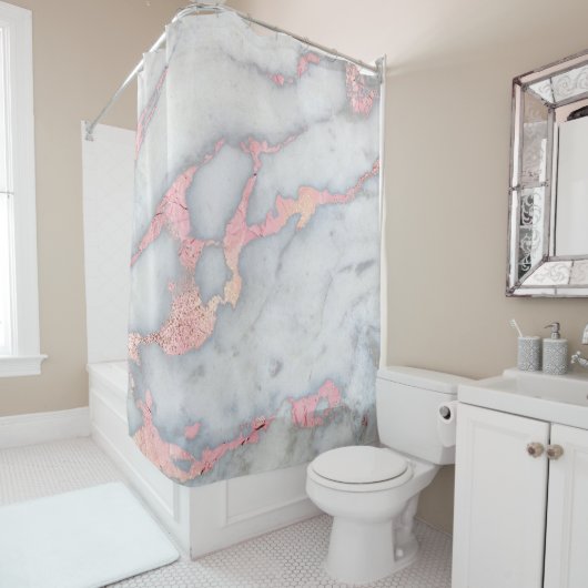 マーメイドロセゴールドグリッター大理石 シャワーカーテン (インサイチュ)