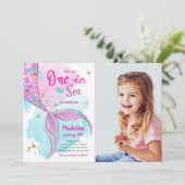 マーメイドワンザシープールパーティーガールファースト誕生日 招待状 (スタンド正面)