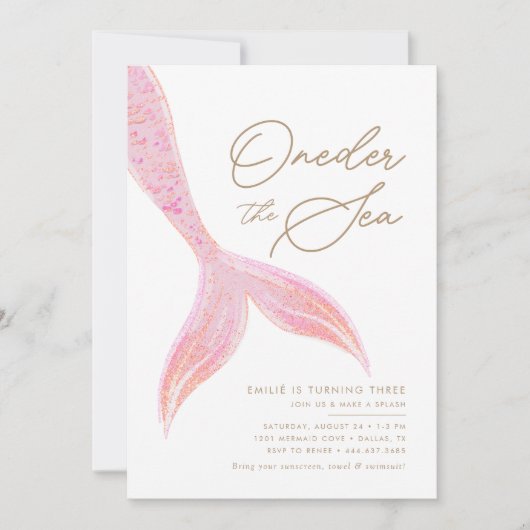 マーメイドワンダーザシーガールズプリティピンク誕生日 招待状 (正面)