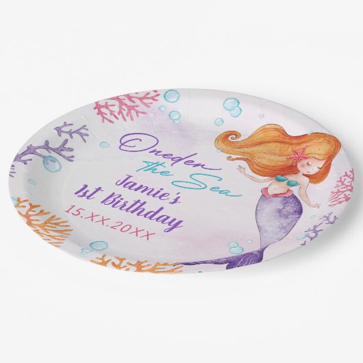 マーメイドワンダーザシーガール1st誕生日パーティー ペーパープレート (アングル)