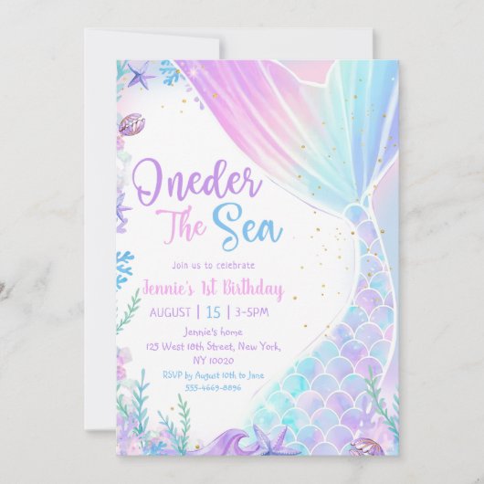 マーメイドワンダーザシー1st誕生日パーティー 招待状 (正面)