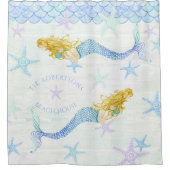 マーメイドンスターフィッシュファミリーネームビーチハウスデコール シャワーカーテン (正面)