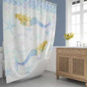 マーメイドンスターフィッシュファミリーネームビーチハウスデコール シャワーカーテン