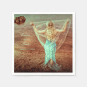 マーメイドヴィンテージティール（緑がかった色）結婚ブラウン スタンダードカクテルナプキン (正面)