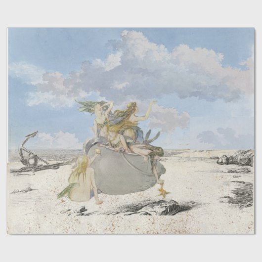 マーメイドヴィンテージデコペビーチスターフィッシュ海 ラッピングペーパー (フラット)