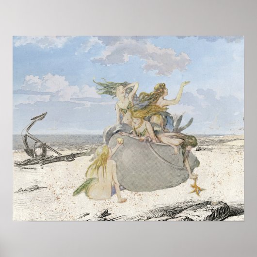 マーメイドヴィンテージビーチスターフィッシュ海いかり ポスター (正面)