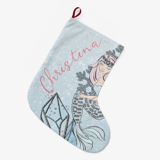 マーメイド凍っていプリンセスウィンターテーマ ラージクリスマスストッキング (正面 (吊り時))