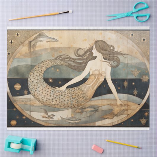 マーメイド初期のニュートラル沿岸芸術デコページ 薄葉紙 (クラフト)