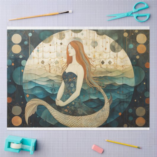 マーメイド初期のレッドヘアシナのデコパージュ 薄葉紙 (クラフト)