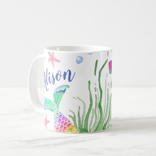 マーメイド名前をカスタムするマグ コーヒーマグカップ (正面左)