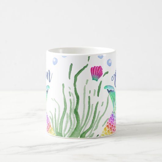 マーメイド名前をカスタムするマグ コーヒーマグカップ (中央)