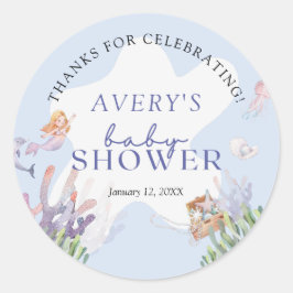 マーメイド図解入りの、写真付きのベビーシャワーありがとう ラウンドシール