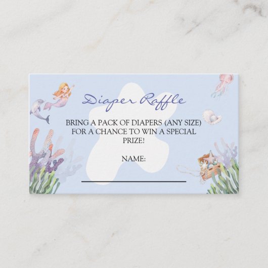 マーメイド図解入りの、写真付きのベビーシャワーおむつラッフル エンクロージャーカード (正面)