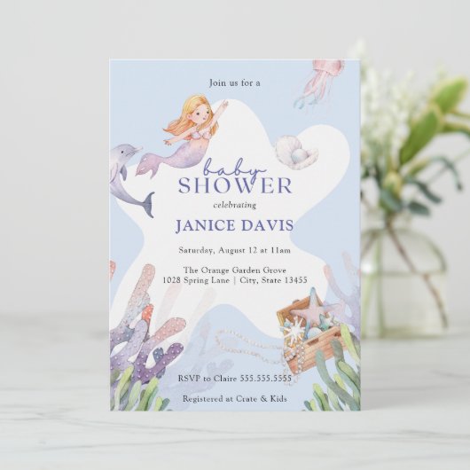 マーメイド図解入りの、写真付きのベビーシャワー招待状 招待状 (スタンド正面)