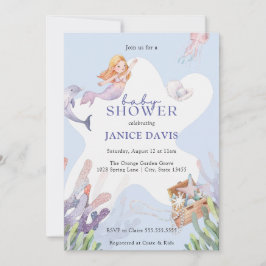 マーメイド図解入りの、写真付きのベビーシャワー招待状 招待状