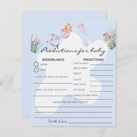 マーメイド図解入りの、写真付きの予測赤ちゃんシャワーゲーム (正面/裏面)