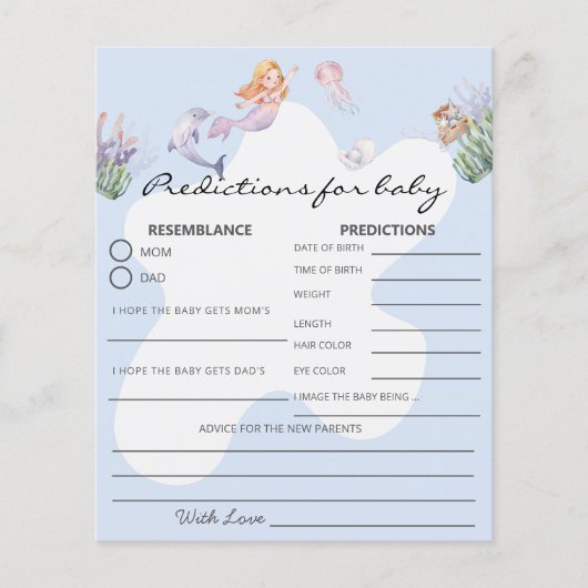 マーメイド図解入りの、写真付きの予測赤ちゃんシャワーゲーム (正面)