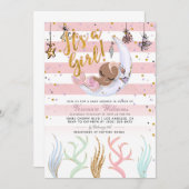 マーメイド女の子の赤ちゃんシャワー 招待状 (正面/裏面)